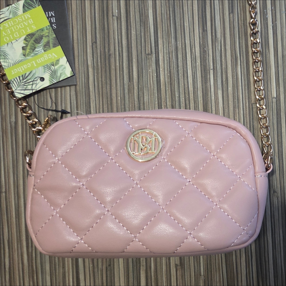 Badgley Mischka Vegan Leather Quilted Pink Crossbody Bag